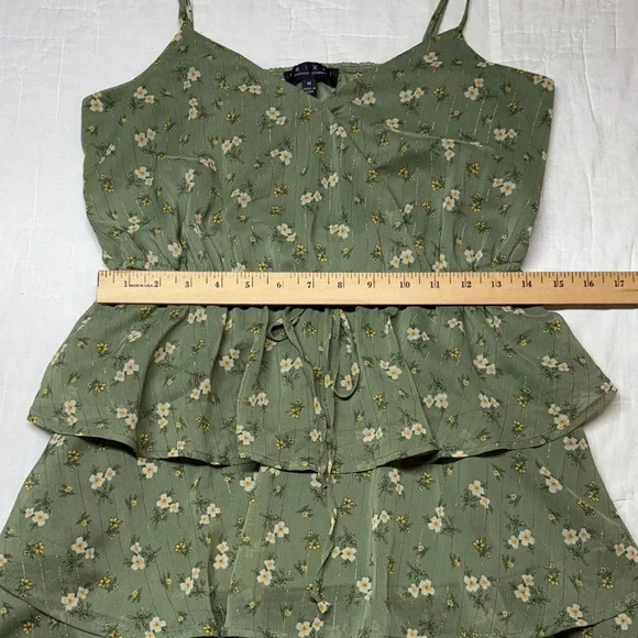 Cottagecore Sage Green Floral Tiered Ruffle Mini Babydoll Dress Coastal Cowgirl - Picture 6 of 13
